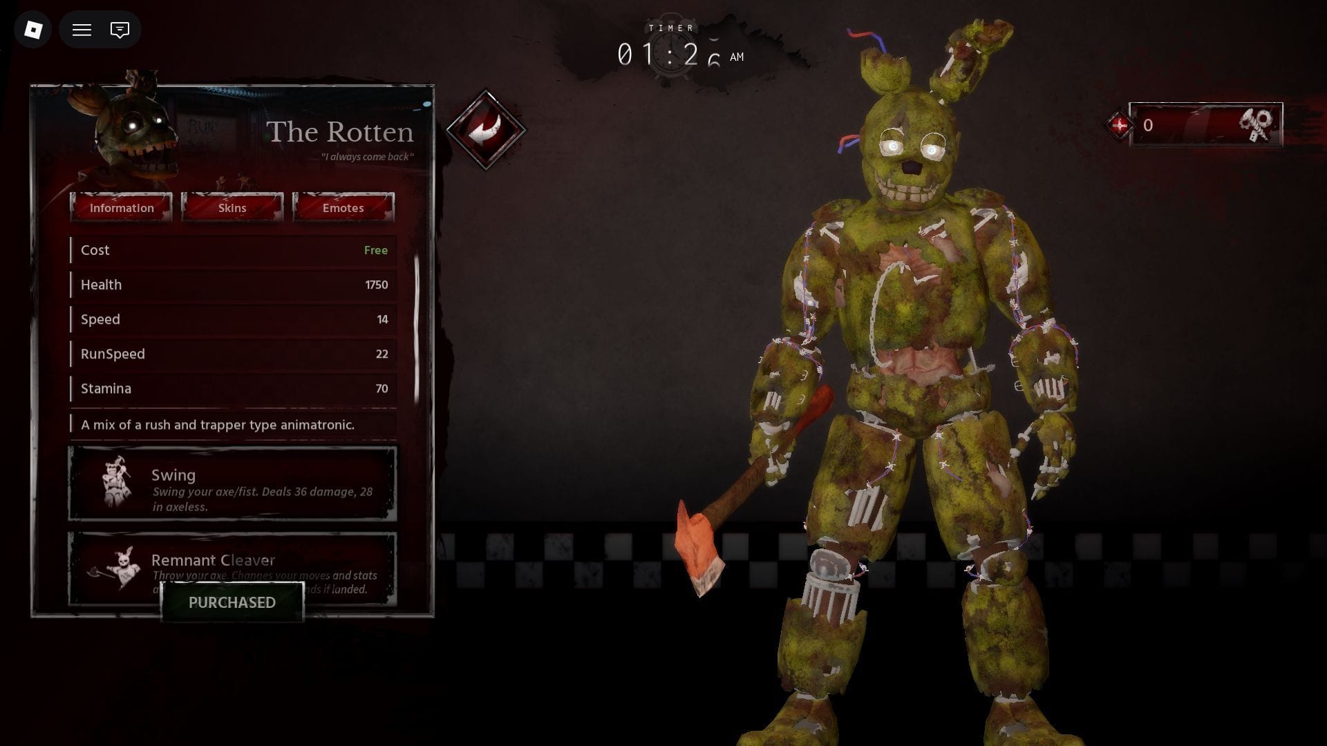 The Rotten is the default Killer option (Image via Roblox)