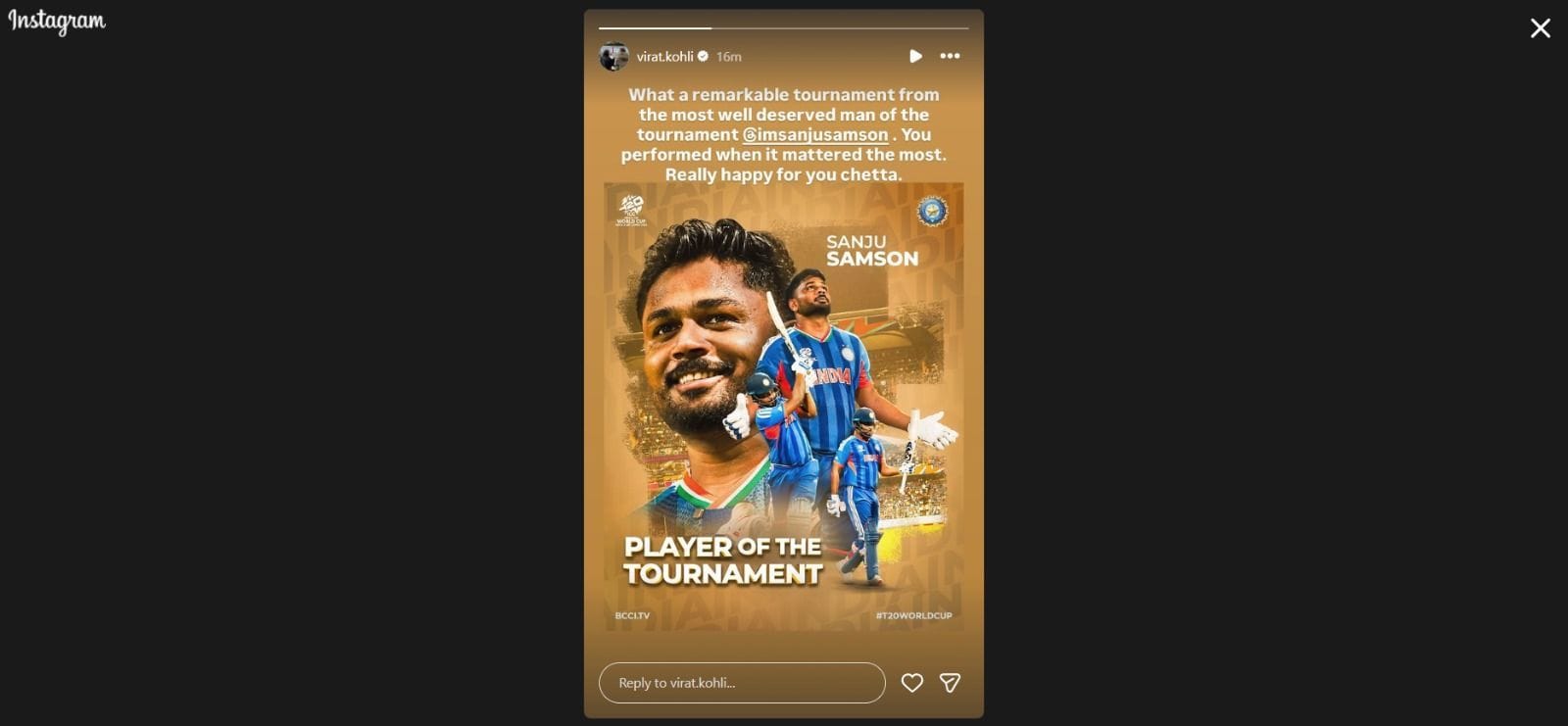 Virat Kohli's latest Instagram story. [Image via Instagram/@virat.kohli]