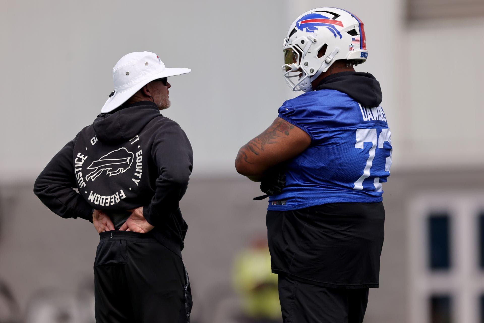 Bills' Dion Dawkins seemingly takes aim at Sean McDermott's "military" coaching style while raving about Joe Brady's "swaged up" nature