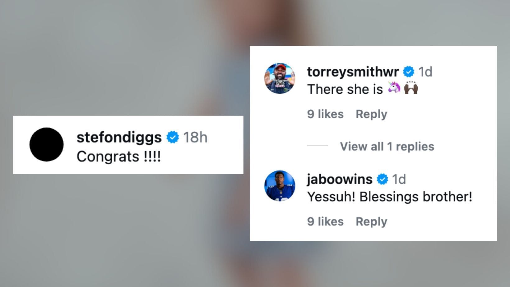 Stefon Diggs, Jameis Winston and Torrey Smith reacts to Tyrod Taylor's engagement Image via Instagram/@drbiamaria