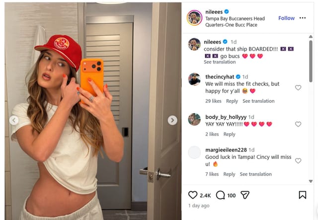 Jake Browning’s fiancée Stephanie Niles dons red Bucs cap and crop-top selfie amid QB’s Tampa Bay signing