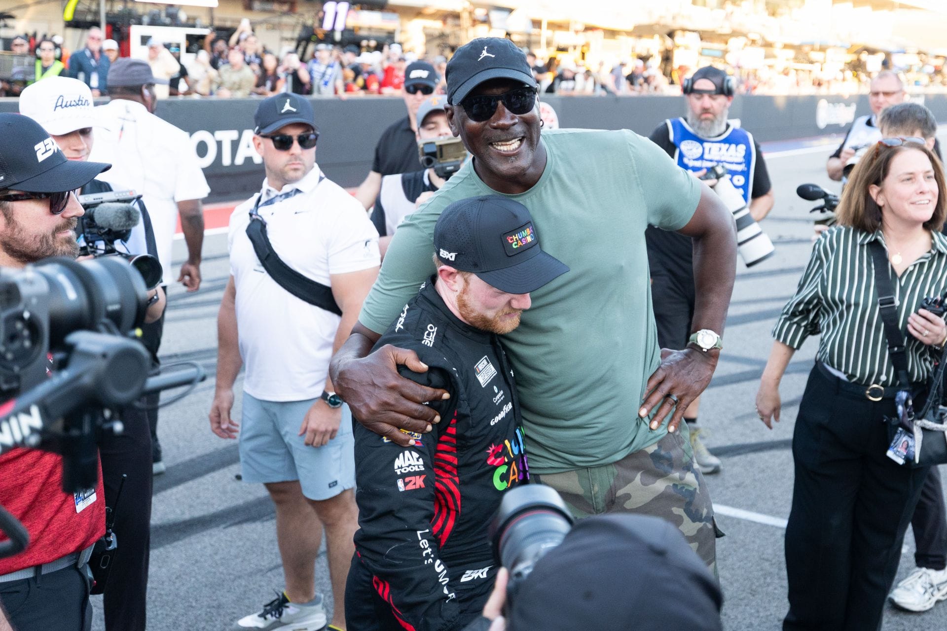 Michael Jordon celebrates with Tyler Reddick - DuraMAX Texas Grand Prix. Source: Getty
