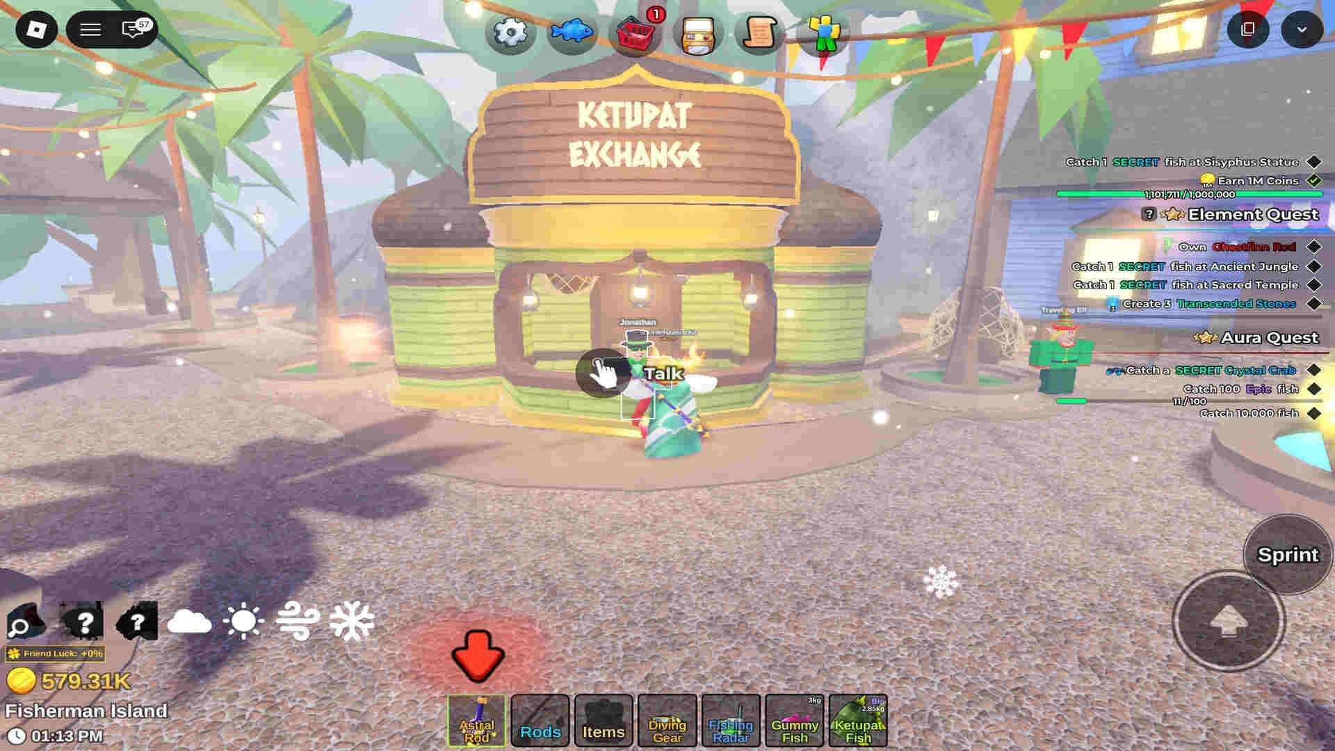 Go to this NPC to exchange the fish for the boat (Image via Roblox)