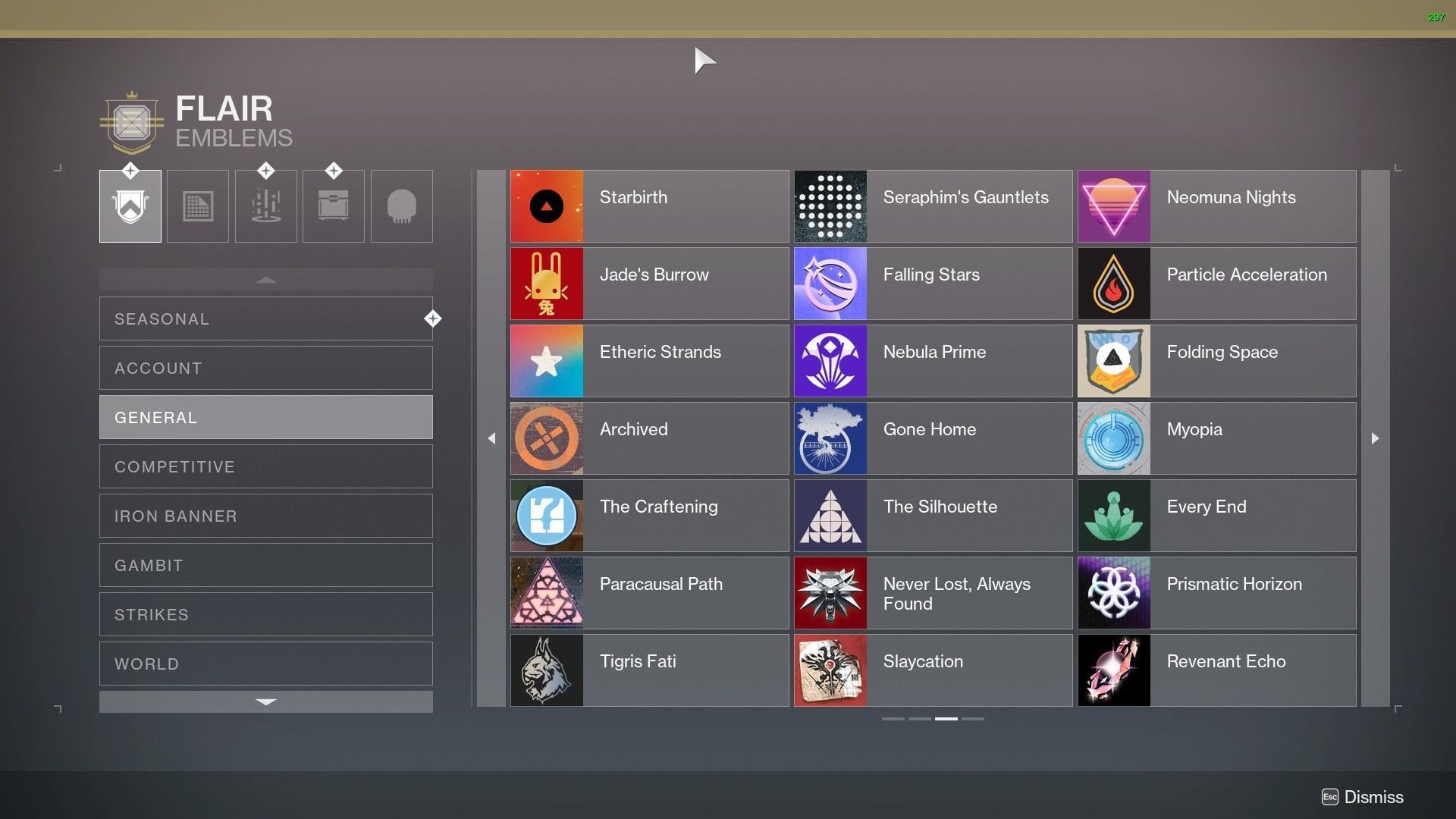 General tab in Destiny 2 (Image via Bungie)