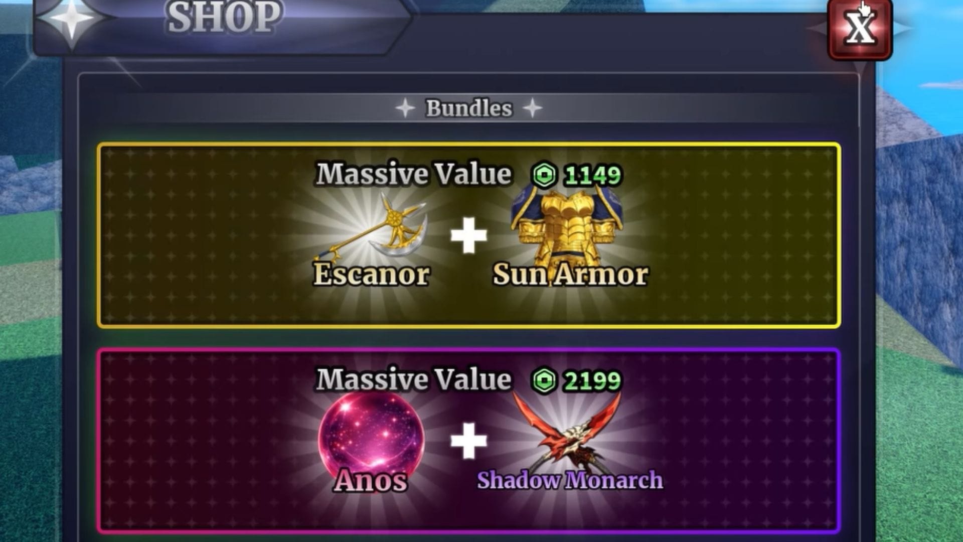 The Escanor axe in the Shop (Image via Roblox)