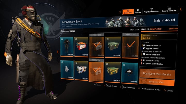 All rewards from the Anniversary event pass in The Division 2