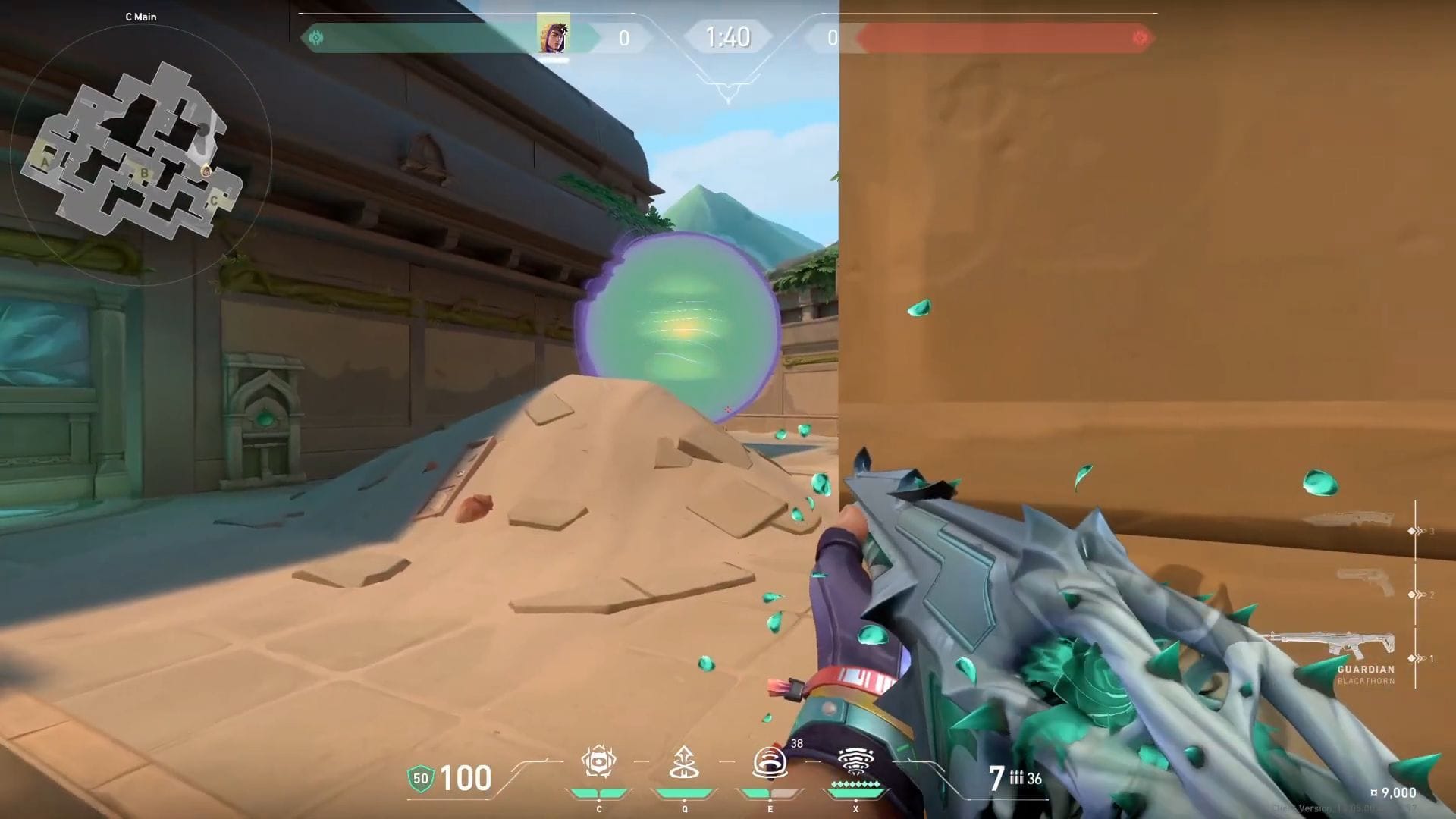 One-way smoke on C Lobby - in-game view (Image via SK Gaming || Riot Games)