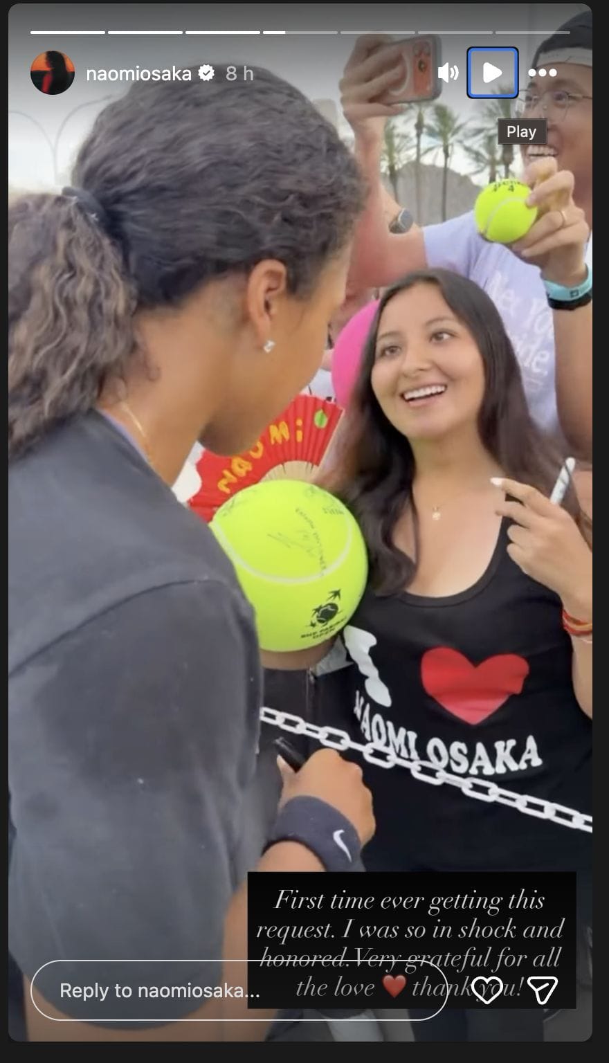 Osaka's Instagram Story about her interaction with a fan at Indian Wells (Source: Instagram/naomiosaka)