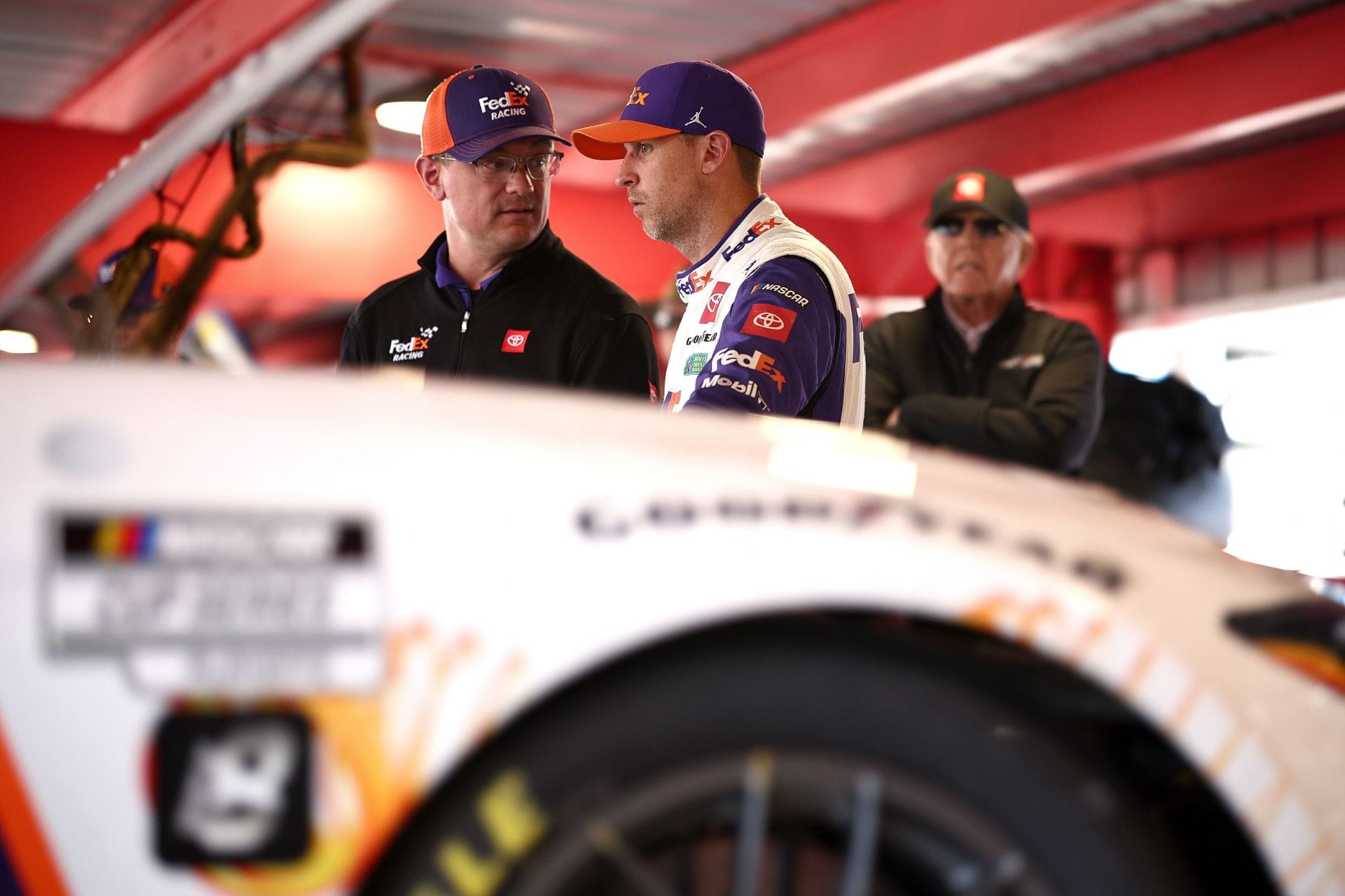 Chris Gabehart, Denny Hamlin, and team owner Joe Gibbs - Martinsville Speedway. Source: Getty