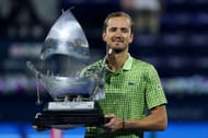 Daniil Medvedev poses with the men's singles trophy at the 2026 Dubai Tennis Championships (Source: Getty)