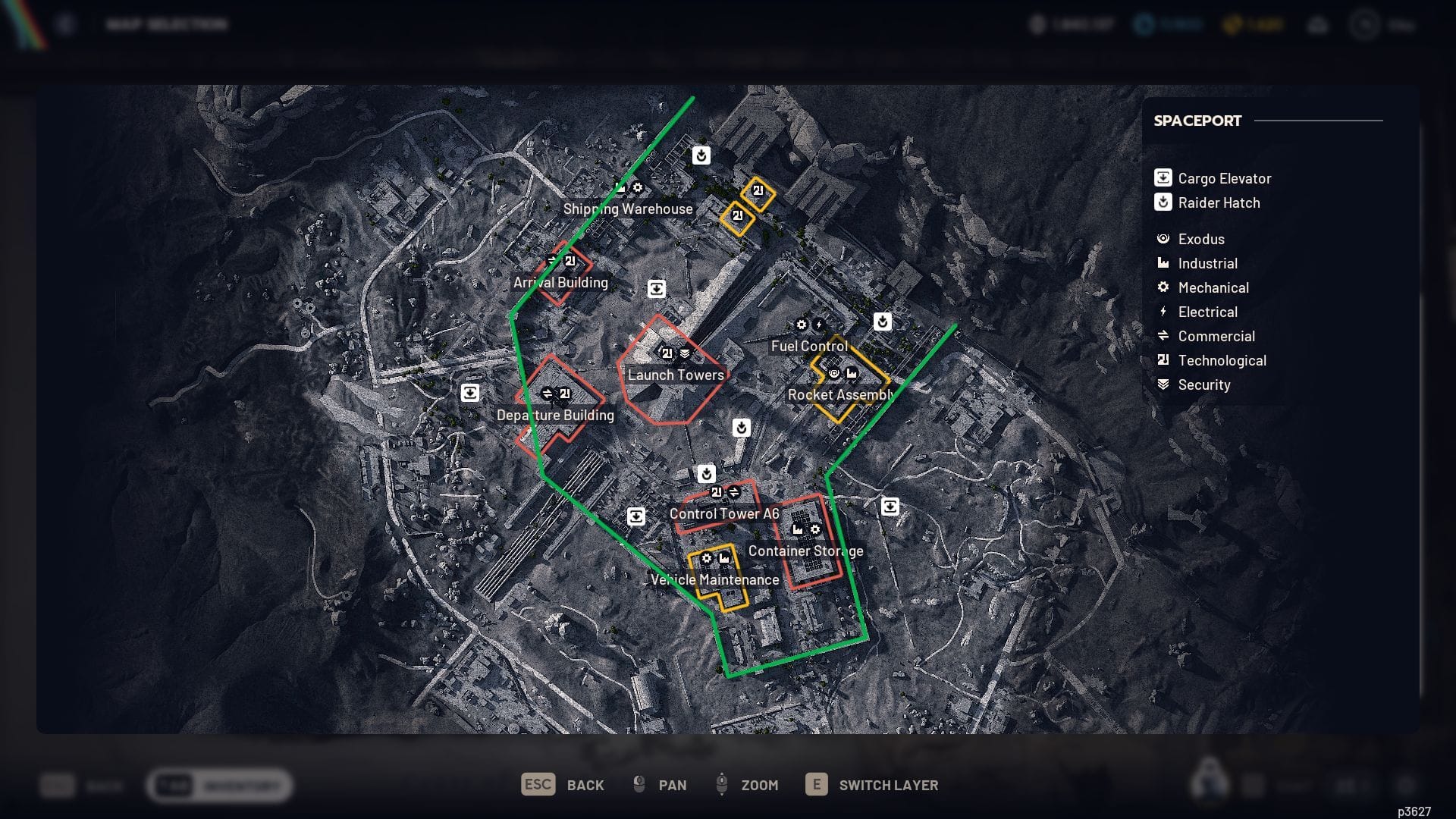 A linha verde marca as paredes do Spaceport (Imagem via SK Gaming || Embark Studios)