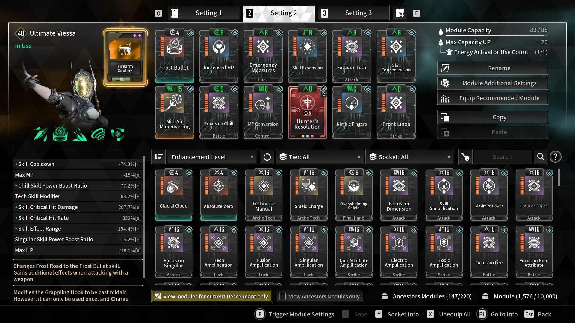 Viessa's Frost Bullet build setup (Image via Nexon)