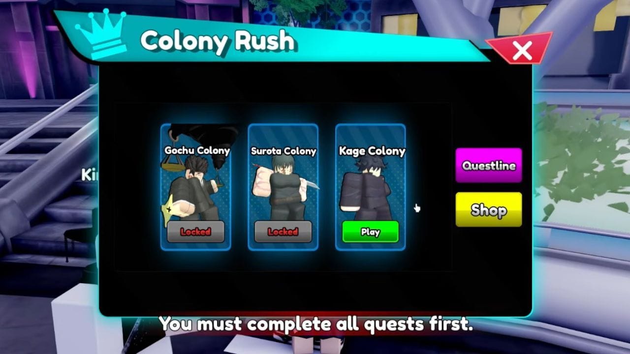 The Colony Rush menu (Image via Roblox)