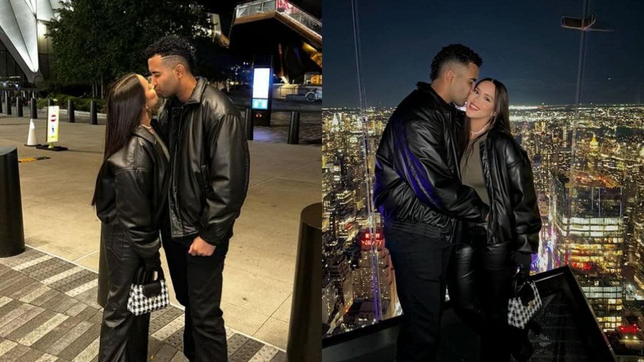 Yoendrys Gomez's girlfriend Valentina Sarabia dons blue bikini, poses with fitness coach Liore Contreras