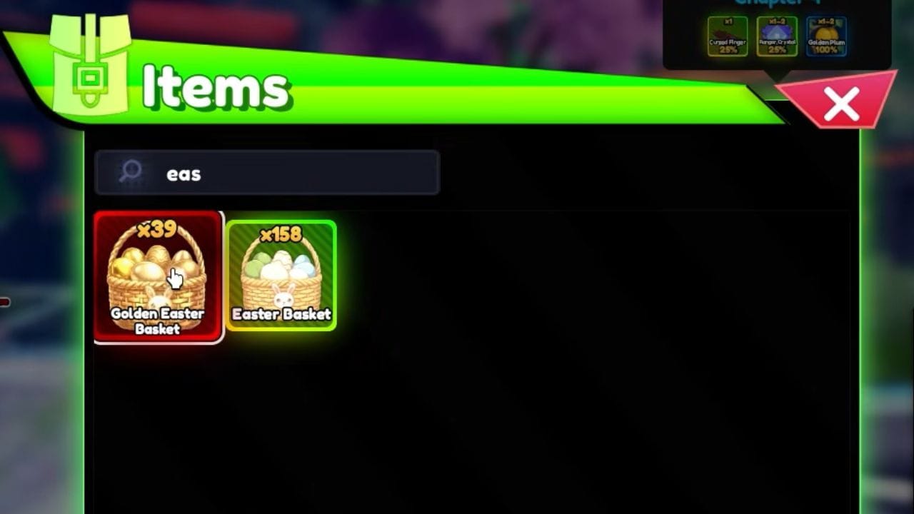 Golden Easter Baskets in the inventory (Image via Roblox)