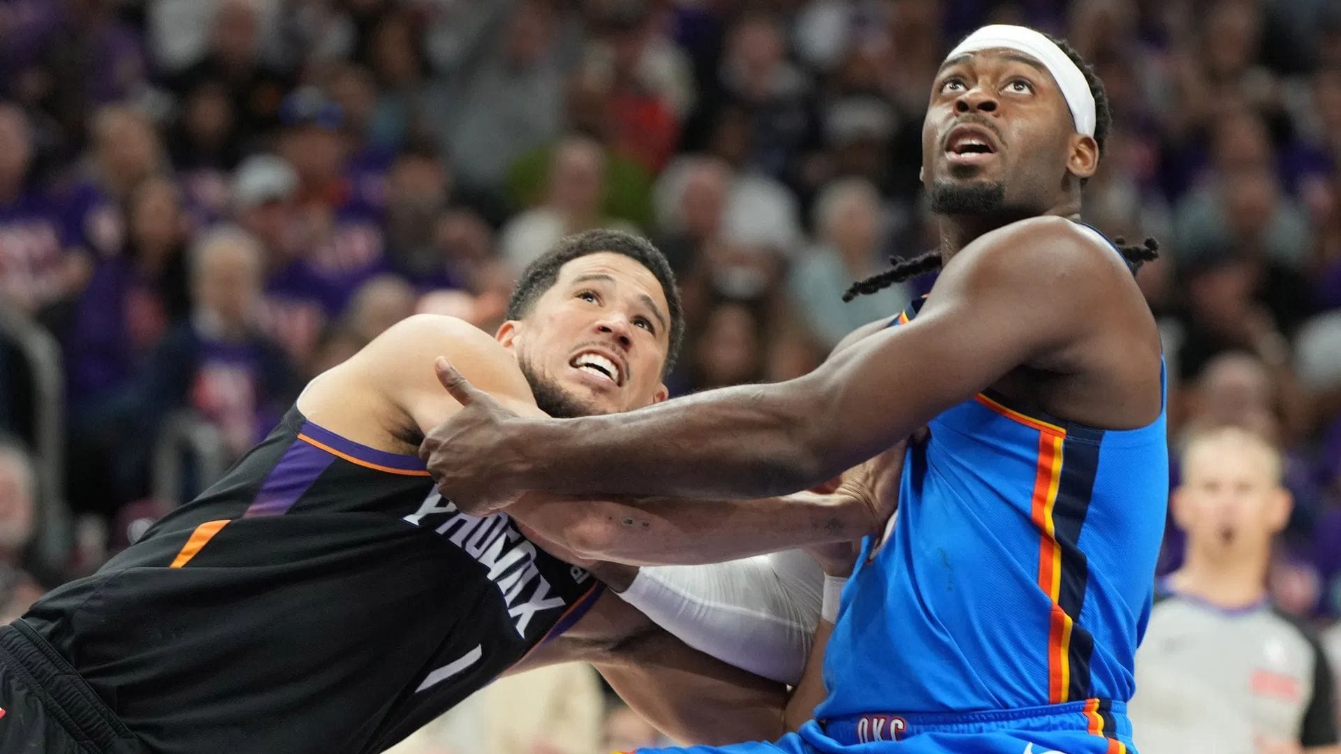 "I saw he stuck his leg out a little bit": Devin Booker questions Lu Dort's trip as Suns star suffers ankle injury in Game 3 loss to Thunder