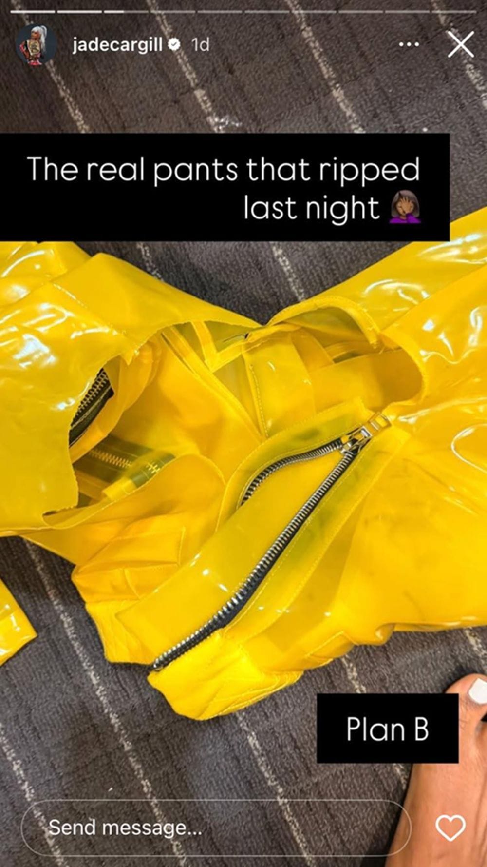 Jade Cargill had a mishap (Via Instagram)