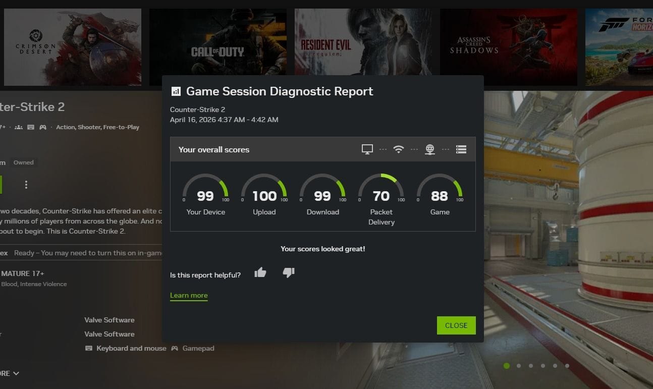Session report in GeForce Now (Image via NVIDIA || SK Tech)