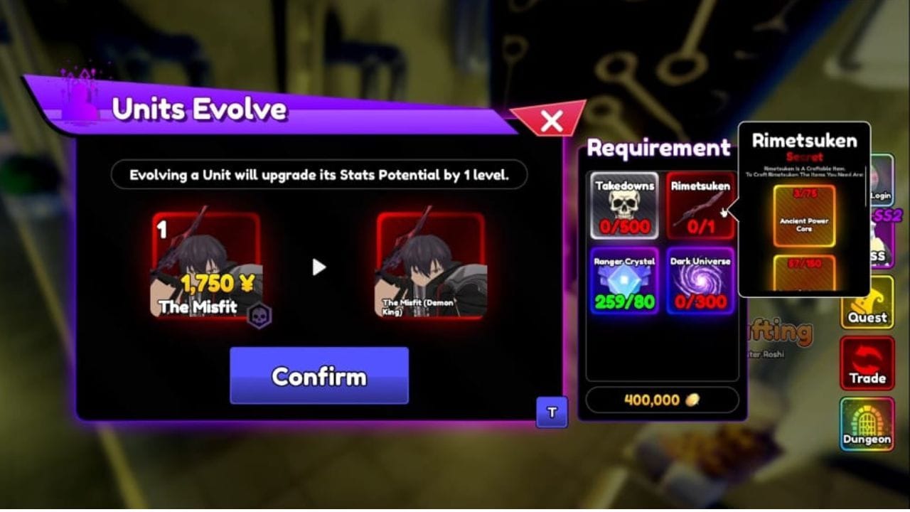 The Misfit has a single evolution (Image via Roblox)