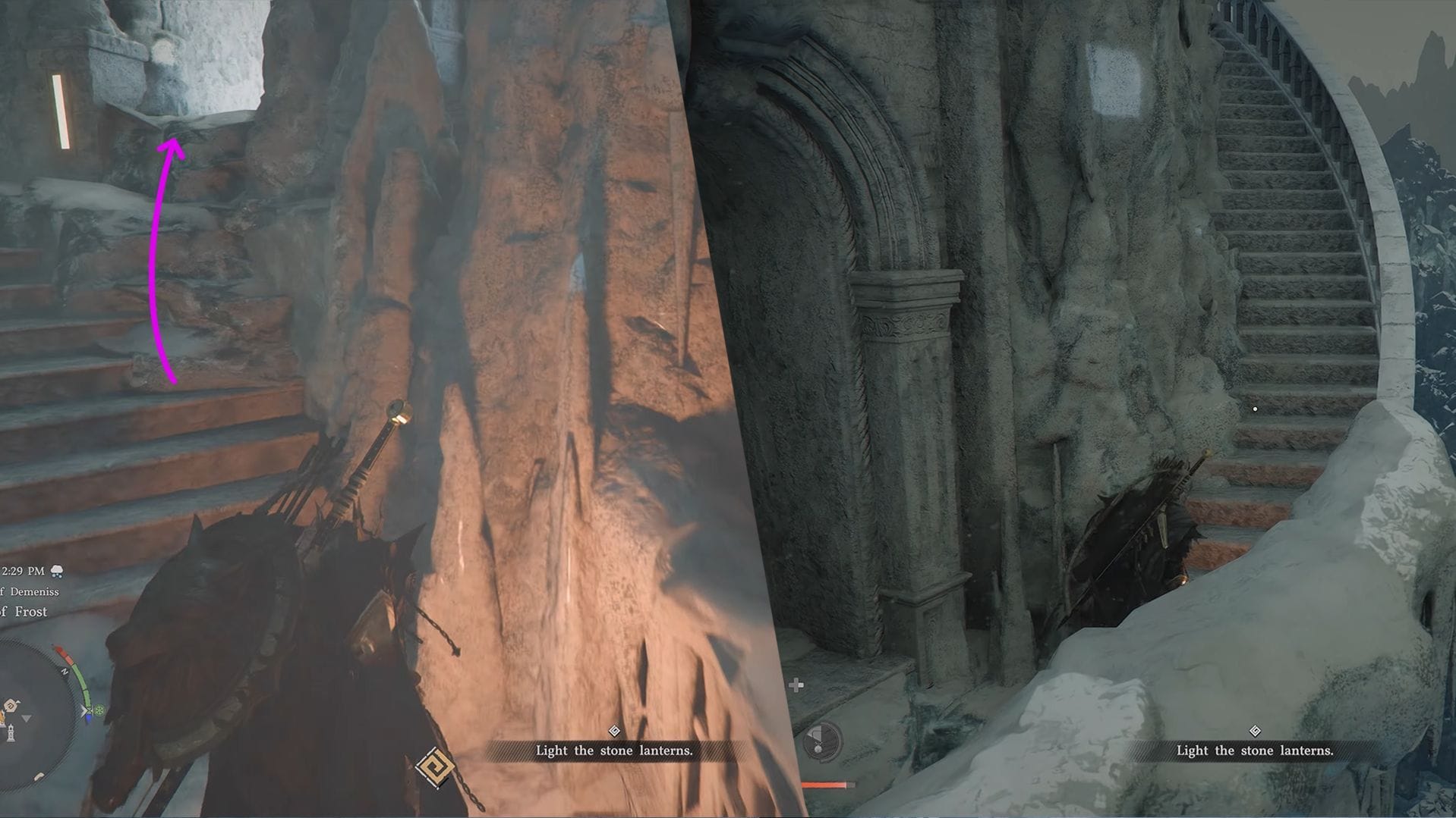 Climb up through the gap in the wall and move upstairs via the outer staircase (Image via Pearl Abyss)