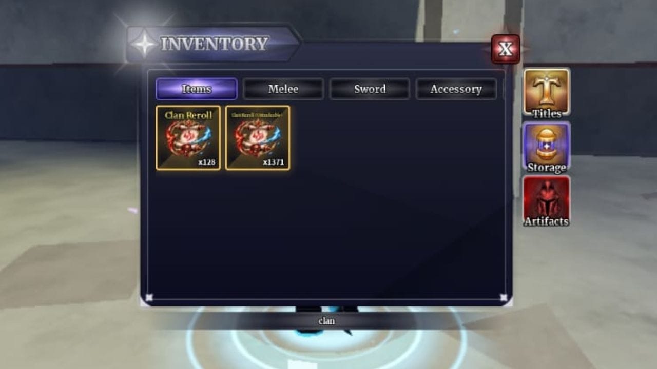 Clan Rerolls in the inventory (Image via Roblox)