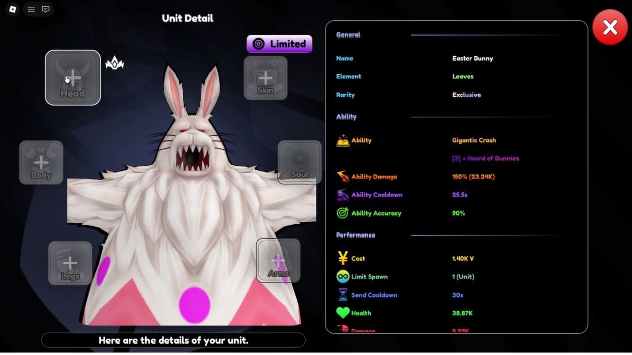 Details of Easter Bunny (Image via Roblox)
