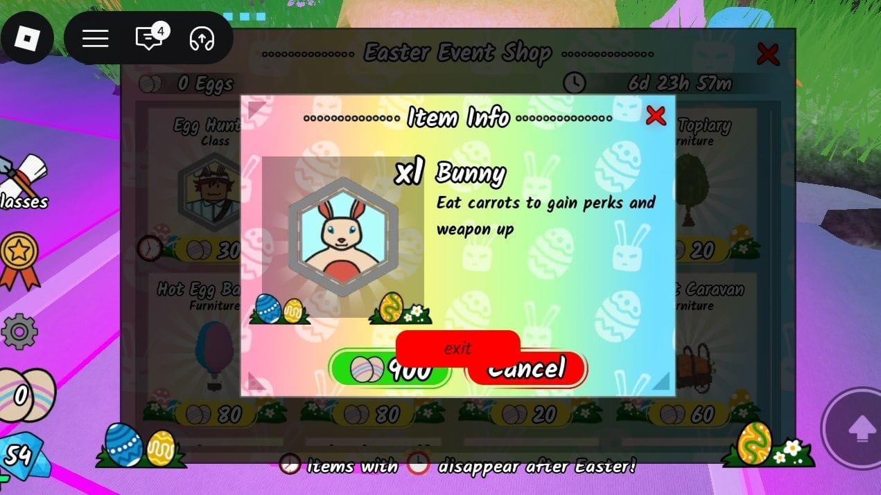 Purchasing the Bunny class (Image via Roblox)