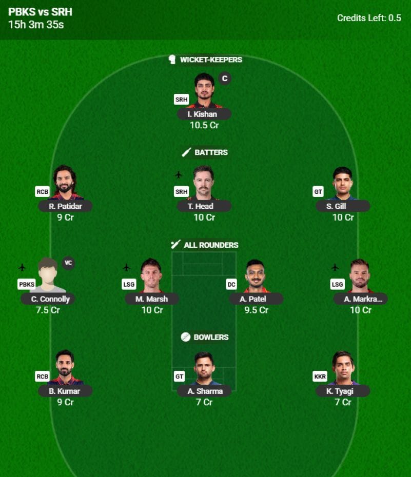 IPL 2026 Fantasy Team for Match 17 - PBKS vs SRH