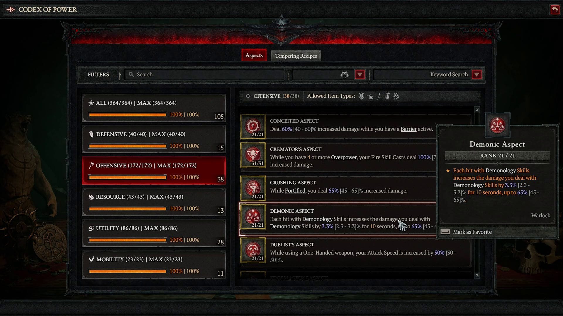 Aspects are another great QoL for a leveling build (Image via Blizzard Entertainment)