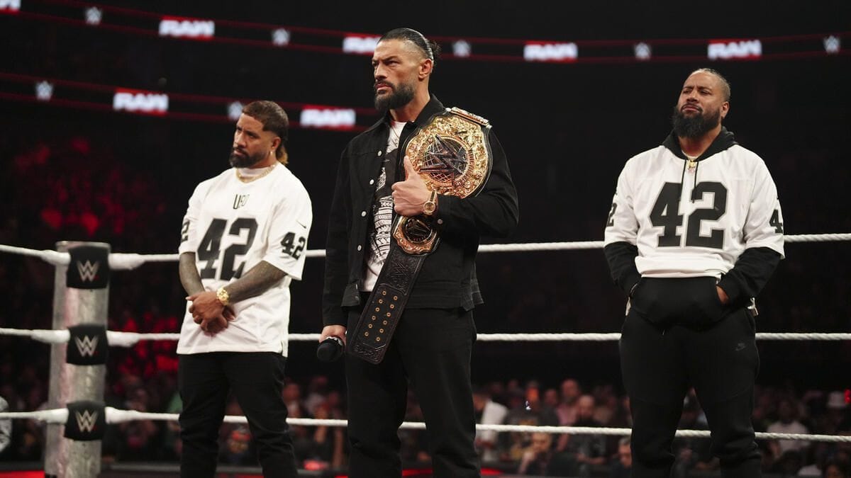 Jey Uso reacts after The Bloodline reunites against their own family member on the RAW after WrestleMania 42