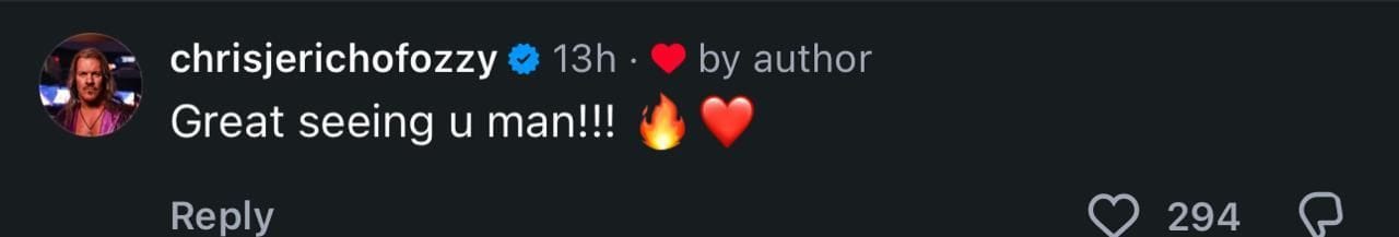 Screengrab of Chris Jericho's comment (Image via Instagram/@davidbenoit1)