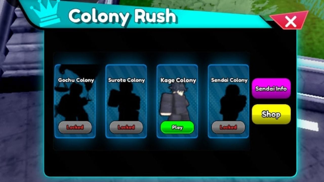 The Colony Rush menu (Image via Roblox)
