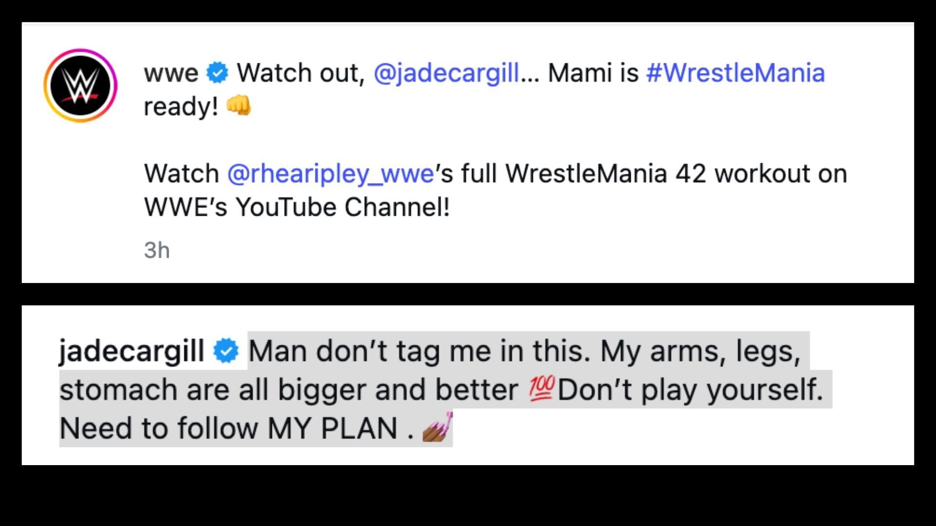 Cargill took a shot at Ripley ahead of WrestleMania (Source: WWE on Instagram)