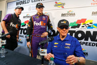 (L-R) Mike Wheeler, Denny Hamlin, and Joe Gibbs - 2018 Daytona 500. Source: Imagn