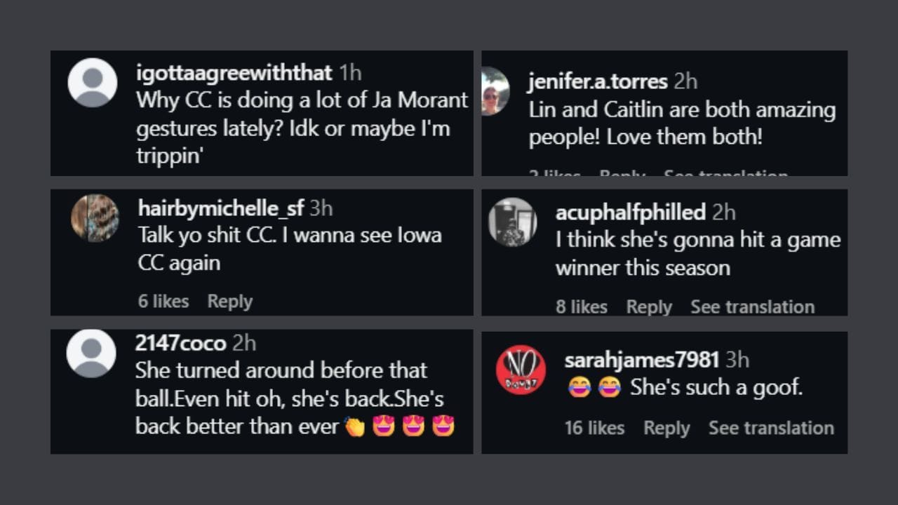 Fans comment on Caitlin Clark's 3-point shot in Linn Dunn's presence.