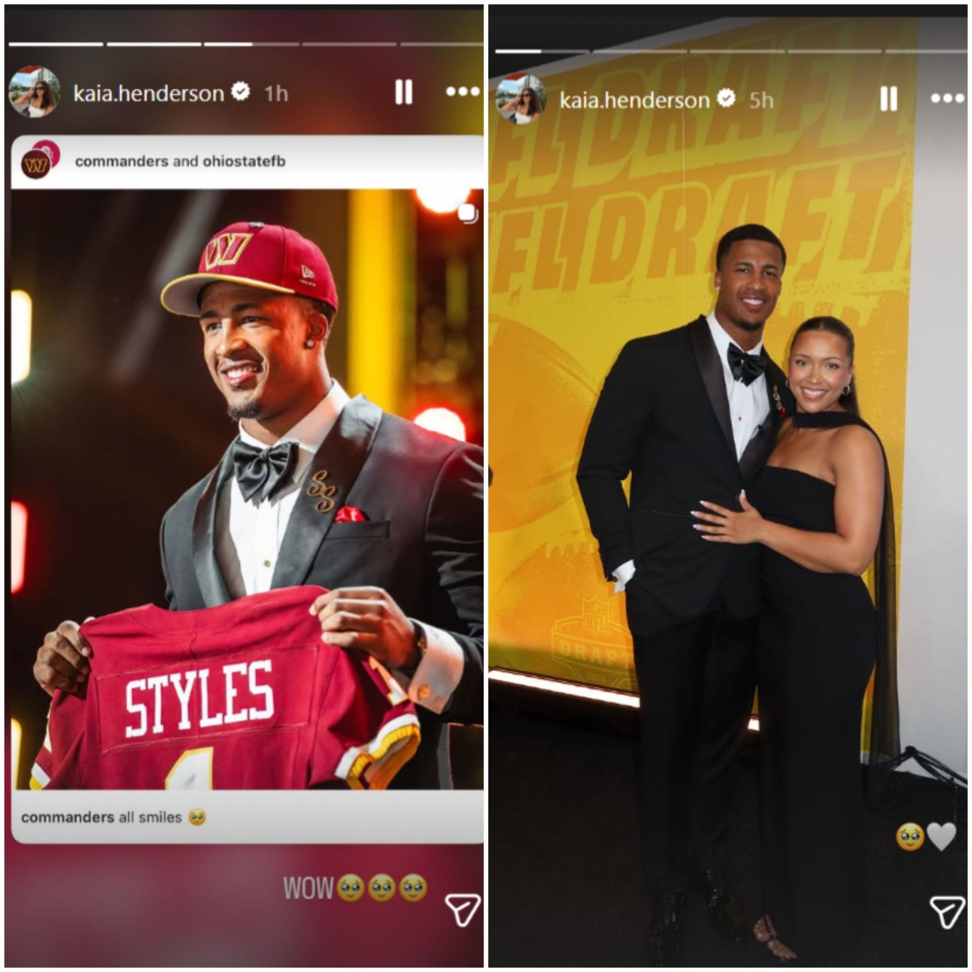 Sonny Styles’ GF Kaia Henderson gets emotional as Commanders select Ohio State LB with No.7 pick in 2026 NFL draft