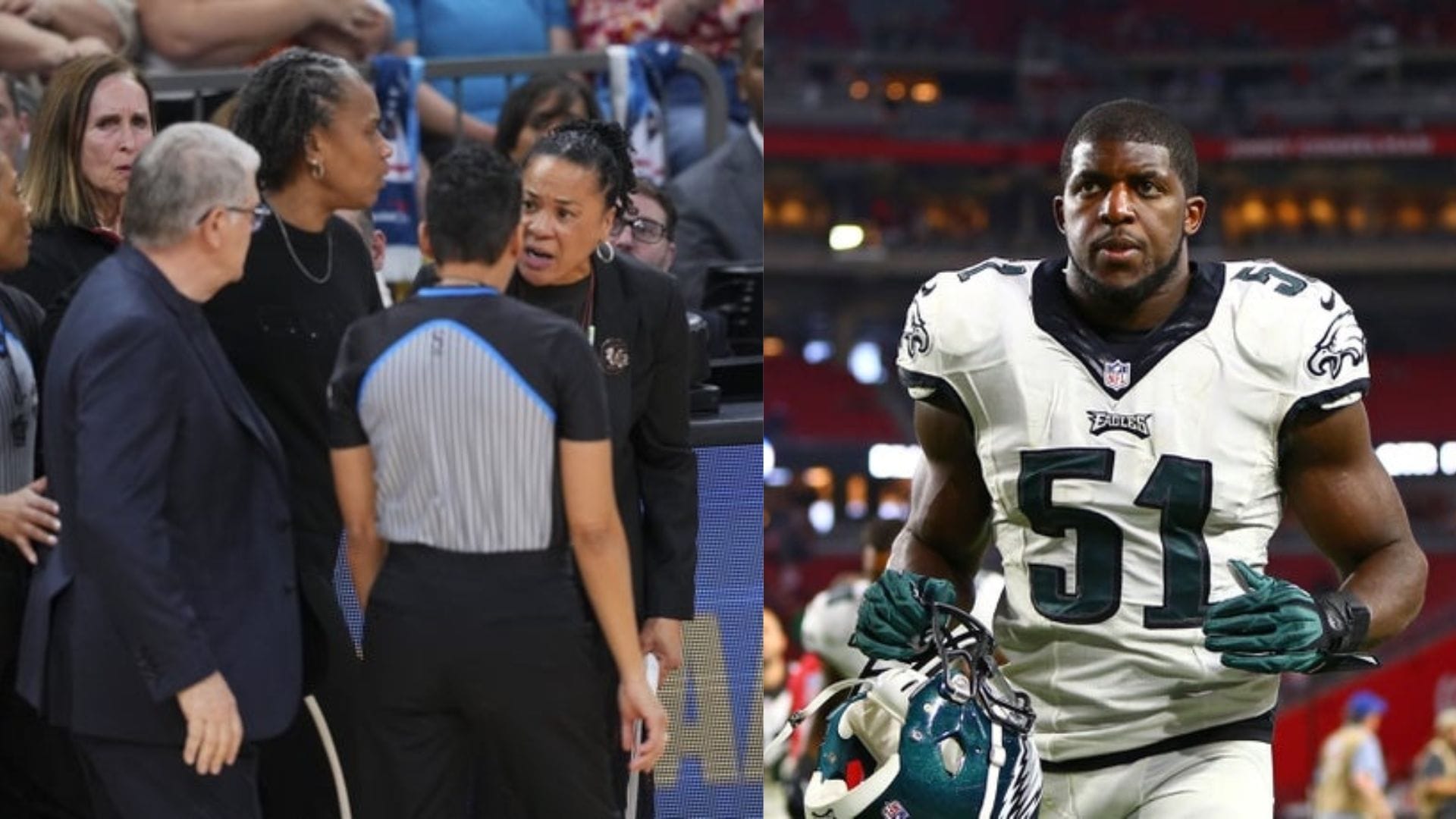 Dawn Staley threatening Geno Auriemma during UConn vs South Carolina CBB game triggers honest reaction from Emmanuel Acho