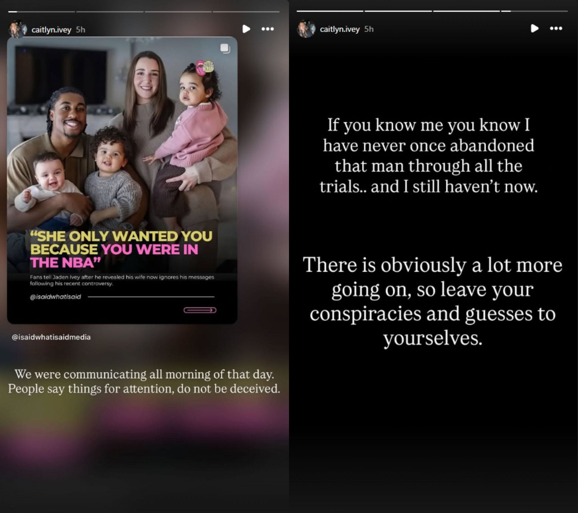 Caitlyn Ivey, Jaden Ivey's wife, posted these on her Instagram stories - (Image via Instagram/@caitlyn.ivey)