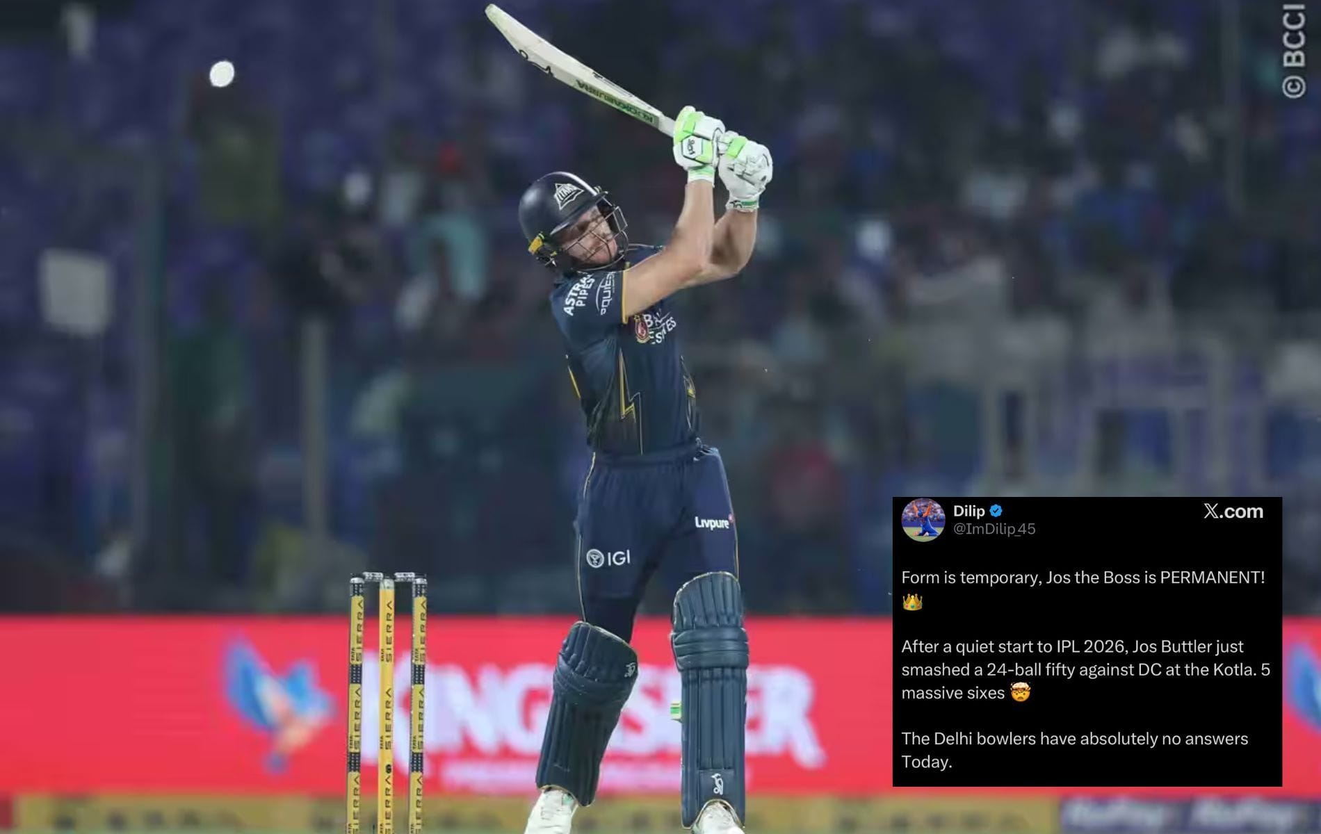 "Woke up and chose violence" - Fans react to Jos Buttler's impactful 52-run knock off 27 balls in DC vs GT IPL 2026 clash