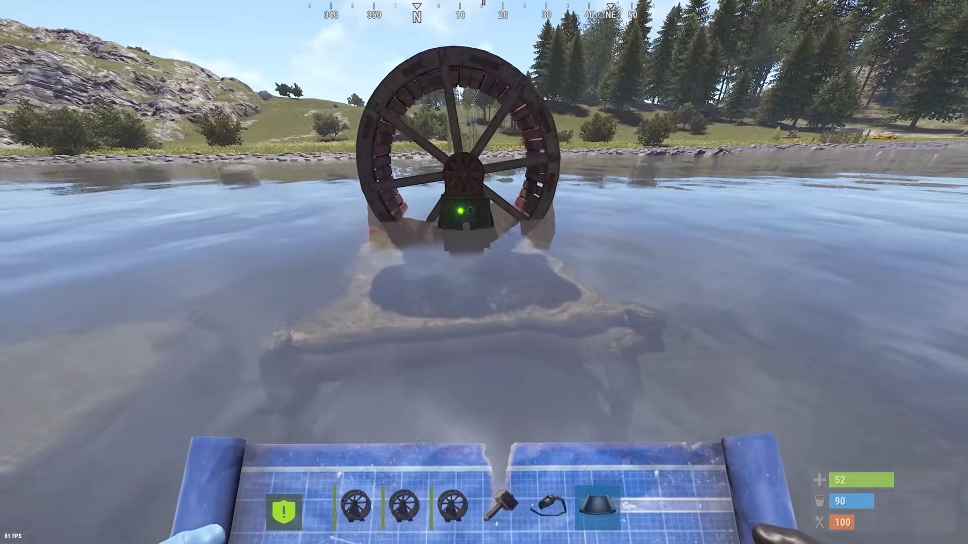 Placement guide for the Water Wheel (Image via Facepunch Studios || YouTube/@1UPTips)