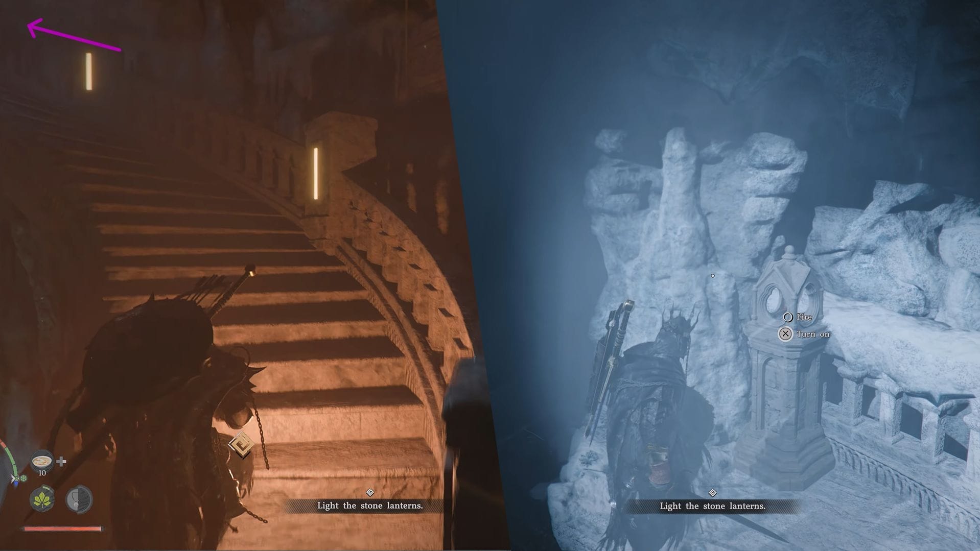 The second lantern is just up the stairs, light it, and move on to the next (Image via Pearl Abyss)