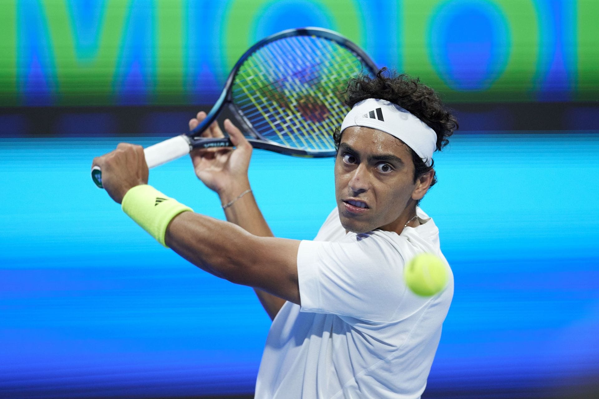 Abdullah Shelbayh in action at the 2024 Qatar Open (Source: Getty)