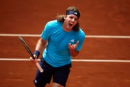 Stefanos Tsitsipas celebrates his round 1 victory at the Mutua Madrid Open 2026 - Day Four - Source: Getty