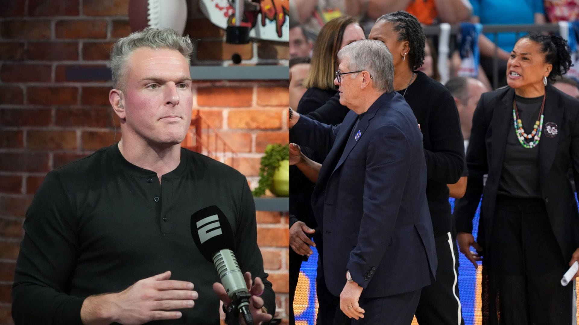 "Geno Auriemma is a crybaby wuss": Pat McAfee's co-host torches UConn HC for viral exchange with Dawn Staley start Final Four loss