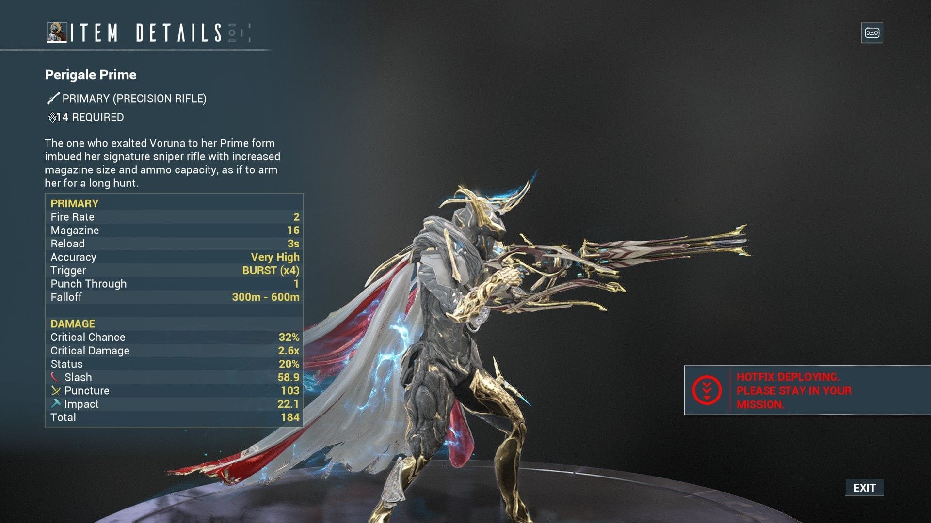 Warframe Perigale Prime Relics, stats, and build guide