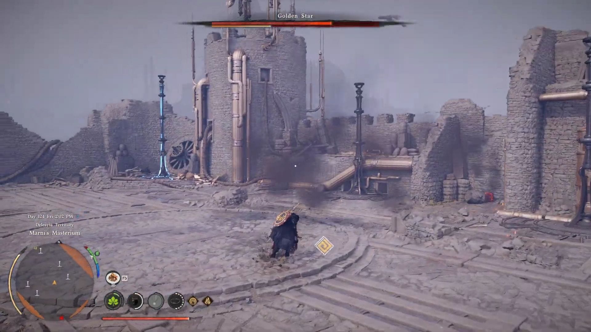 From the glowing blue posts, retrieve the spears to take the boss down (Image via Pearl Abyss || YouTube/@WoWQuest)