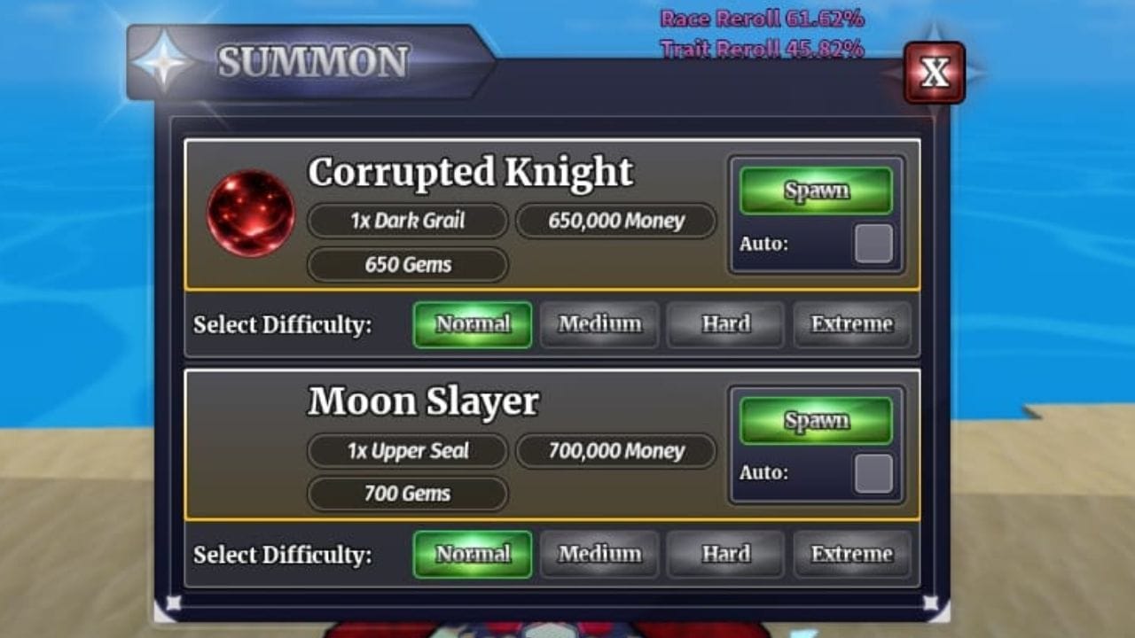 Moon Slayer boss spawn requirements (Image via Roblox)