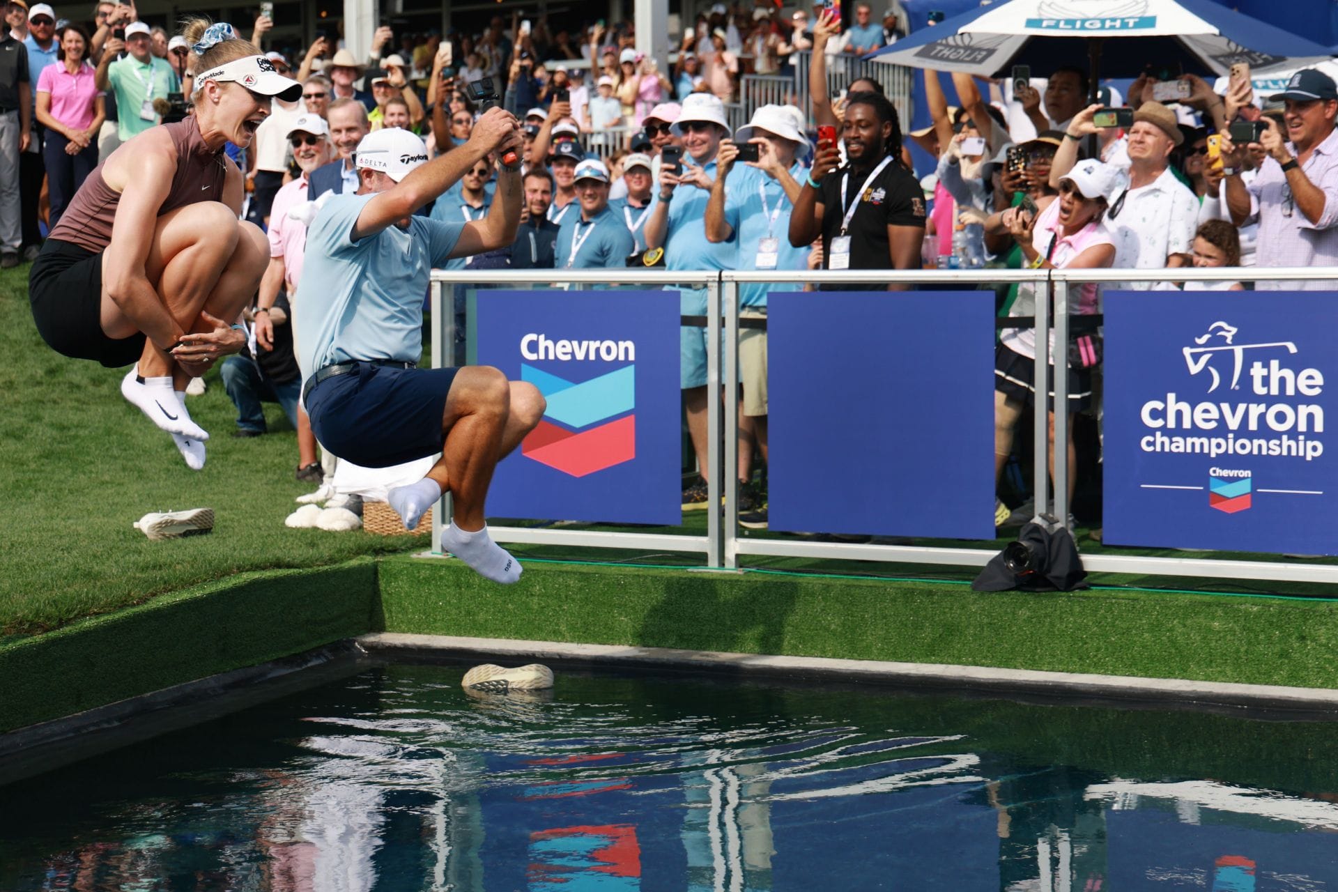 WATCH: Chevron Champion Nelly Korda jumps into pool after win as tournament tradition
