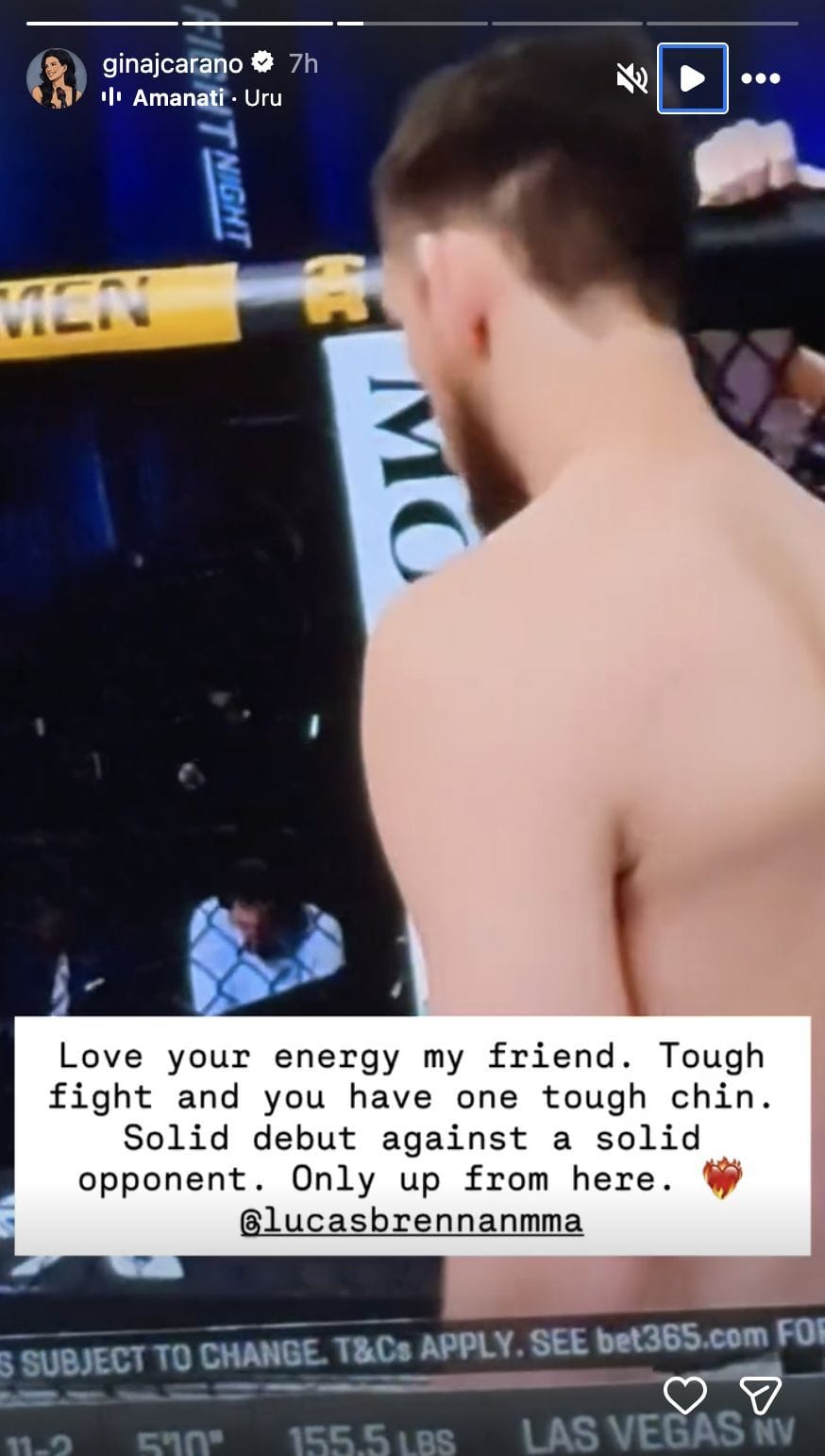 Gina Carano's message for Lucas Brennan - Source: Instagram