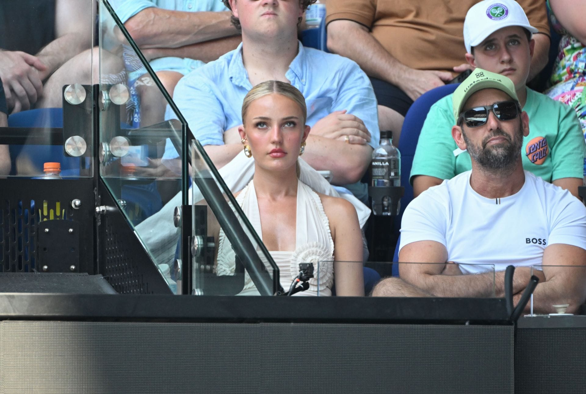 Morgan Riddle supports Taylor Fritz from the stands at the 2026 Australian Open. (Source: Getty)